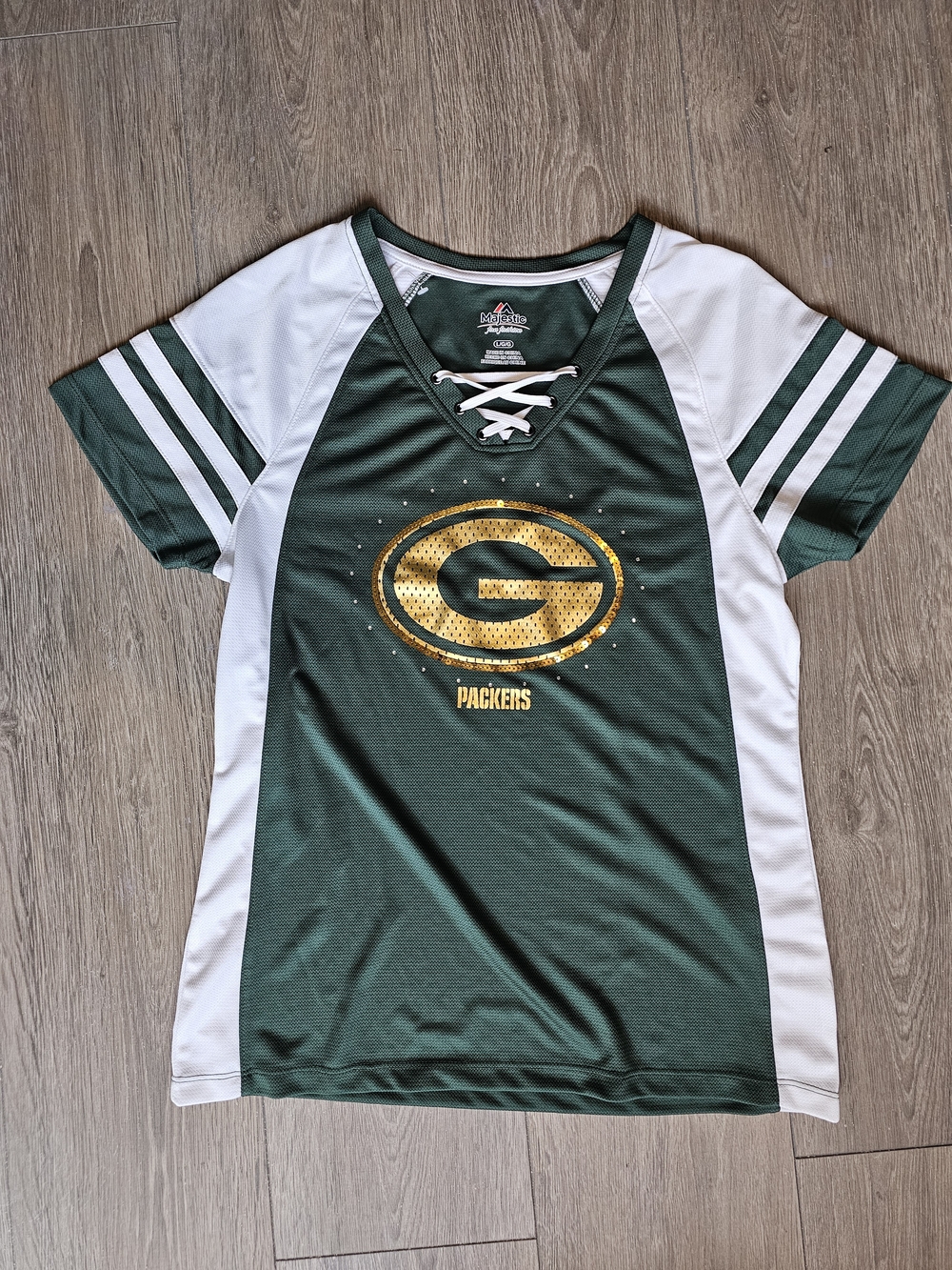 Majestic Green and White Green Bay Packers Lace-Up Women's Jersey NWOT